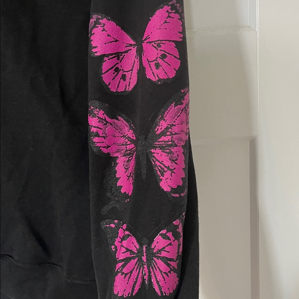 Two piece Elegant Black Sweatshirt with Pink Butterfly Accents - Picture 7 of 8